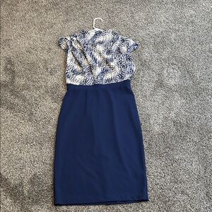 Express Navy and White Midi Dress